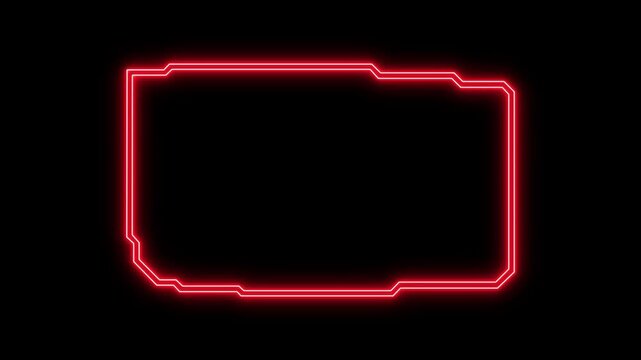 Glowing Red Neon Rectangle Outline on Black Background for Overlay and neon outline red glow