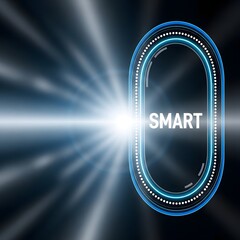 A futuristic blue oval with the word smart illuminated by a bright light
