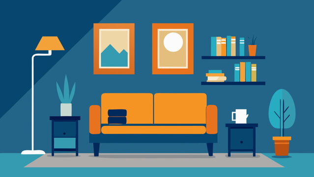 Cozy living room with orange sofa Vector