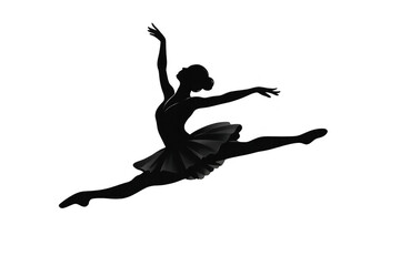 Fototapeta premium Ballerina silhouette performing elegant mid-air dance leap in classic tutu with graceful pose, transparent background
