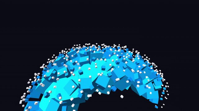Fractal Tree Cyan Digital Cubes Blockchain DeFi Crypto Ledger Rotating Ascending Elastic Scaling Blocks Generative Art Loop 4K ProRes 422 HQ