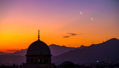 Mosque Silhouette at Dusk - A Serene Ramadan Evening Scene.