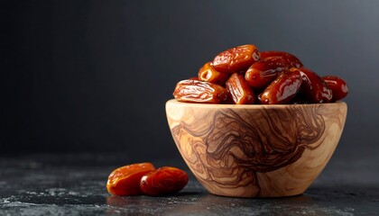 Dates in a Wooden Bowl - A Healthy and Delicious Treat.