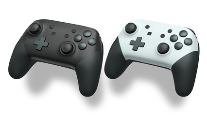 Wireless gaming controllers flying in air isolated on white background, symbolizing gaming technology concept © Vasyl Onyskiv