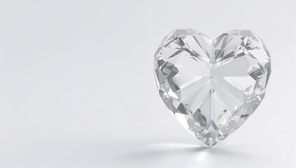 Fototapeta premium Elegant Heart-Shaped Crystal Diamond on Soft White Background