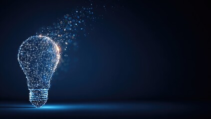 Lightbulb formed by shimmering particles on dark blue ground