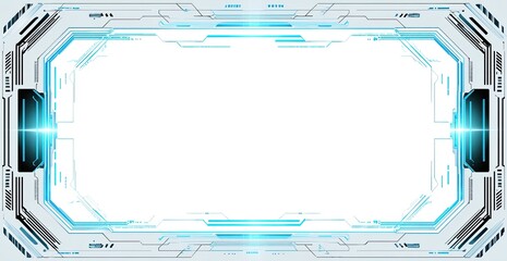 Sci-fi HUD frame white, blue, & black techy interface with empty center