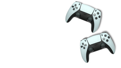 Wireless gaming controllers flying in air isolated on white background, symbolizing gaming technology concept © Vasyl Onyskiv