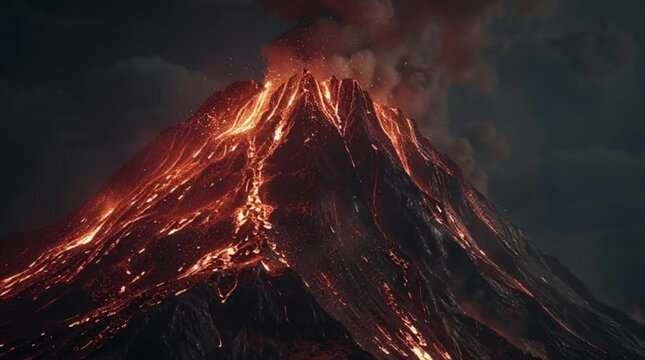 Unleashing Mountain Fire Meting Lava Surging From Summit