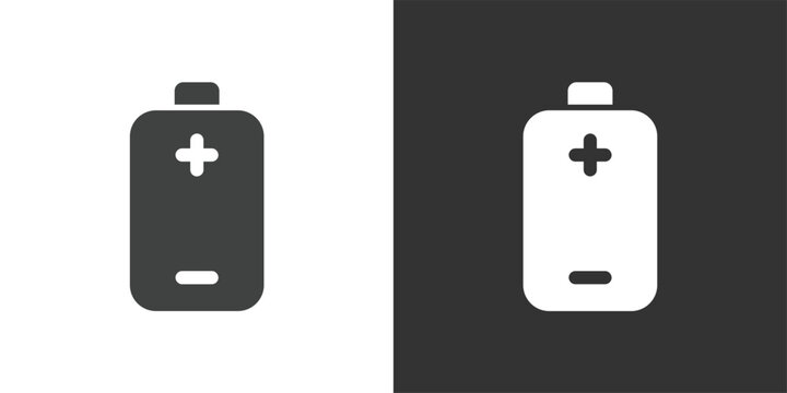 Battery with Positive and Negative Symbols icon. Solid glyph series icon
