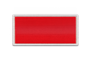 Rectangular red textile patch with white embroidered border ready for custom branding on transparent background