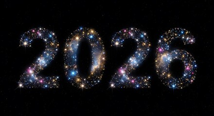New Year 2026 Celebration with Sparkling Starry Night Sky Numbers