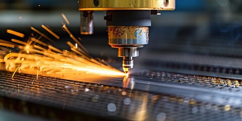 Close-up of Laser Cutting Metal with Sparks