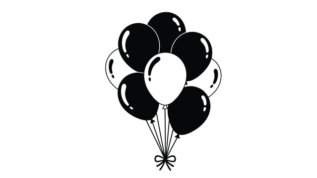 A bunch of black and white balloons tied together with a ribbon white with illustration and celebration Silhouette vector on whit Background