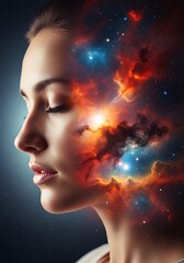 Woman with Nebula Mind - Exploring Inner Space and Cosmic Consciousness.