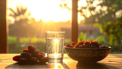 Dates and Water - A Simple Iftar Meal at Sunset.