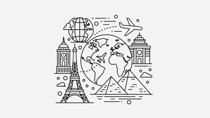 Obraz premium World Travel and Famous Landmarks Illustration.