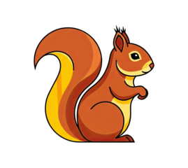 Cartoon Red Squirrel with Bushy Tail Standing Side Profile on Transparent Background Detailed Illustration