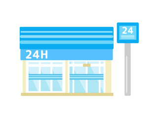 都会的デザインの青いコンビニ建物イラスト