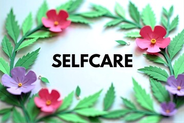 Self Care Quote on Flower Background Floral Wellness Design