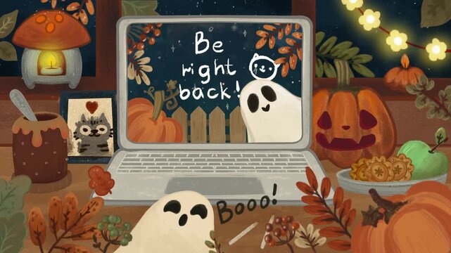 Animated Halloween Stream Background, Ghosts, Pumpkins, Cozy Autumn, Animated Screen Stream, Stream Overlay, Stream Scenes, Twitch Overlay,  BRB, Starting Soon, Ending Soon, Thanks for Watching,