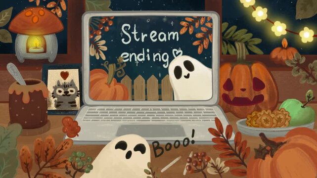 Animated Halloween Stream Background, Ghosts, Pumpkins, Cozy Autumn, Animated Screen Stream, Stream Overlay, Stream Scenes, Twitch Overlay,  BRB, Starting Soon, Ending Soon, Thanks for Watching,