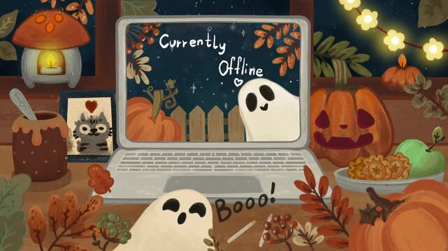 Animated Halloween Stream Background, Ghosts, Pumpkins, Cozy Autumn, Animated Screen Stream, Stream Overlay, Stream Scenes, Twitch Overlay,  BRB, Starting Soon, Ending Soon, Thanks for Watching,