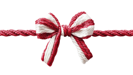 Red and white rope bow on transparent background