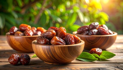 Delicious Dates in Wooden Bowls - A Healthy and Nutritious Treat.