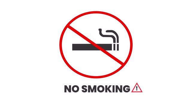 no smoking prohibition mark animation with red warning symbol, cigarette ban sign, health awareness and public safety concept