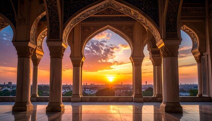Majestic Sunset Through Arches - A Serene Architectural Vista.