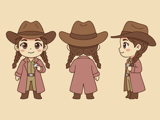 Chibi Cowboy Girl Character Design.