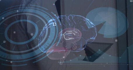 Animation of data processing over caucasian male doctor with tablet - Powered by Adobe