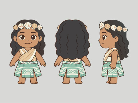 Chibi Polynesian girl character design.