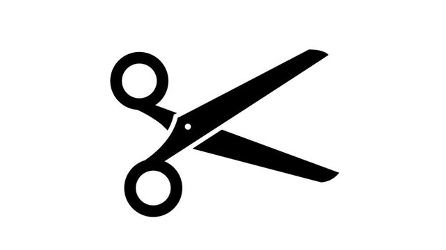 Black scissors opening and closing on a white background, simple animation