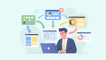 Data Analysis and Visualization Man Working with Charts and Graphs.