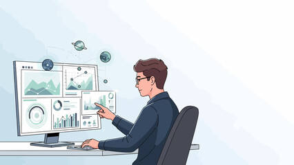 Data Analyst Examining Charts and Graphs on a Computer Screen.