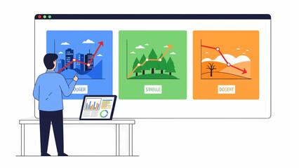 Data analysis presentation with charts and graphs on a screen.