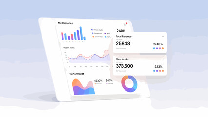 Data Analytics Dashboard on Tablet Displaying Performance Metrics.