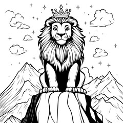 Majestic lion illustration mountain crown black white adobe stock