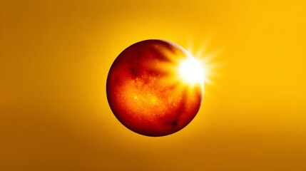 Global warming and heatwave concept with glowing red planet on orange background.