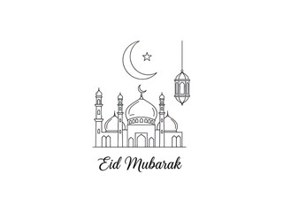 Fototapeta premium Eid mubarak mosque illustration isolated on transparent background