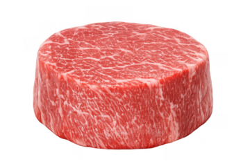 Raw wagyu beef filet mignon steak showing rich marbling and fresh texture on transparent background