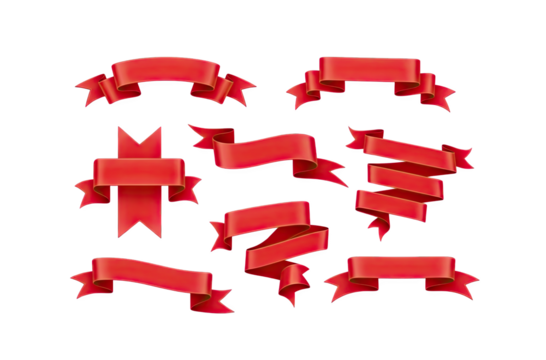 Collection of Red Ribbons and Banners with Golden Edges on Transparent Background - Powered by Adobe