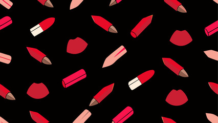 Vibrant lipstick pattern on black background Vector, illustration
