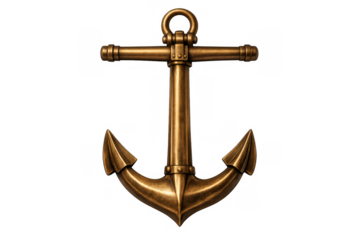 Bronze ship anchor providing stability and security, a classic nautical symbol for marine travel and seafaring journeys