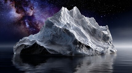 Majestic iceberg floating in calm sea under starry night sky with Milky Way galaxy.