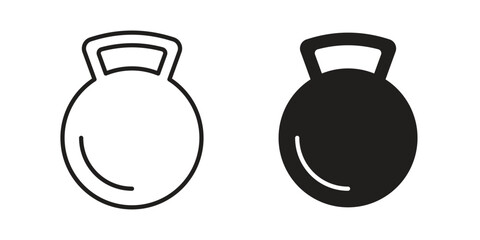 Kettlebell icons in a black filled and outlined style. Set of vector icons