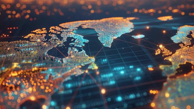 Global digital network, connecting the world with lights across the lands
