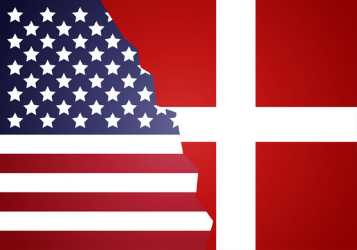 Bandera de estados unidos de am&eacute;rica y dinamarca unidas con efecto de papel rasgado confrontados